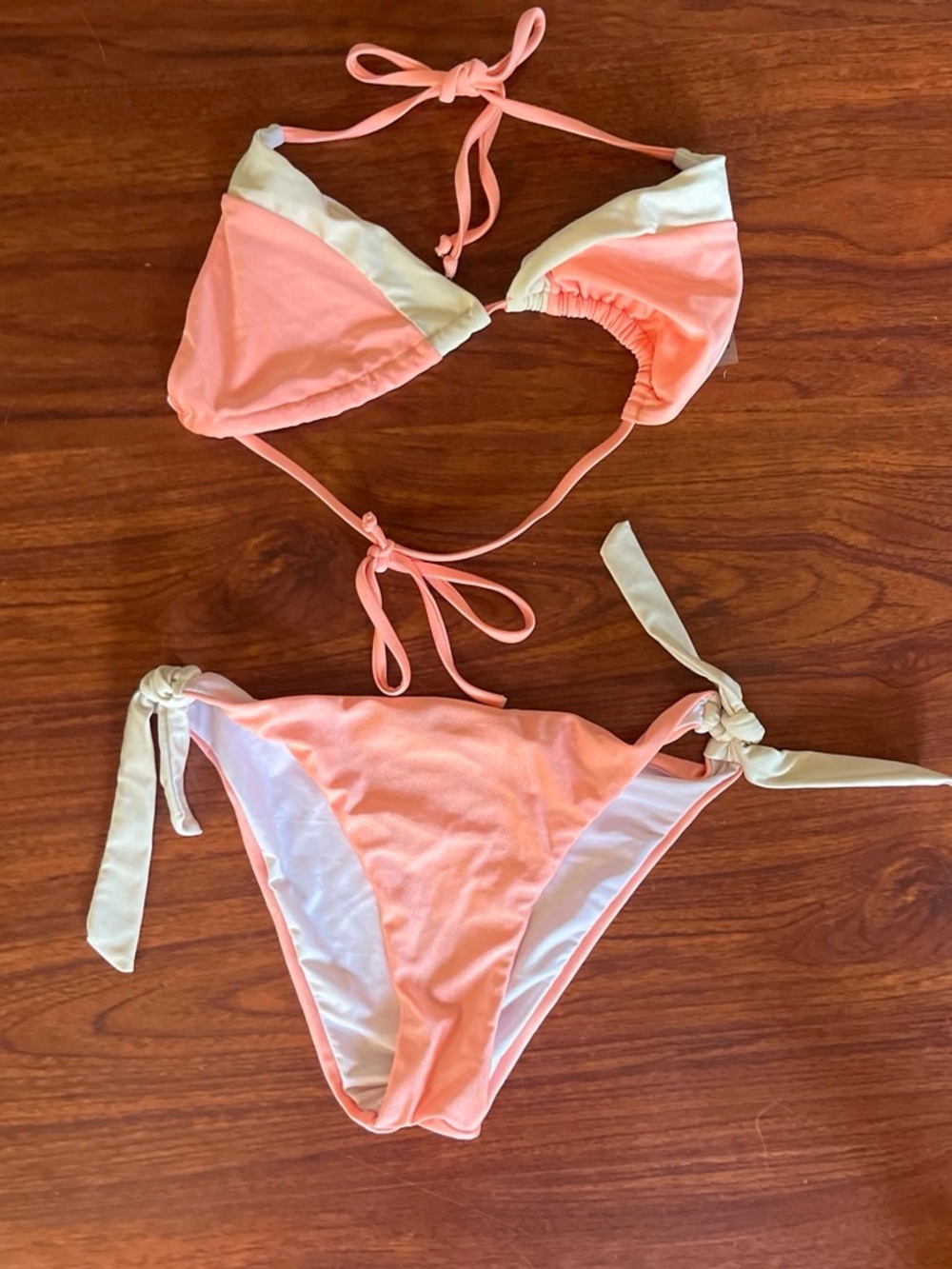 Peach and Cream Triangle Tie Bikini